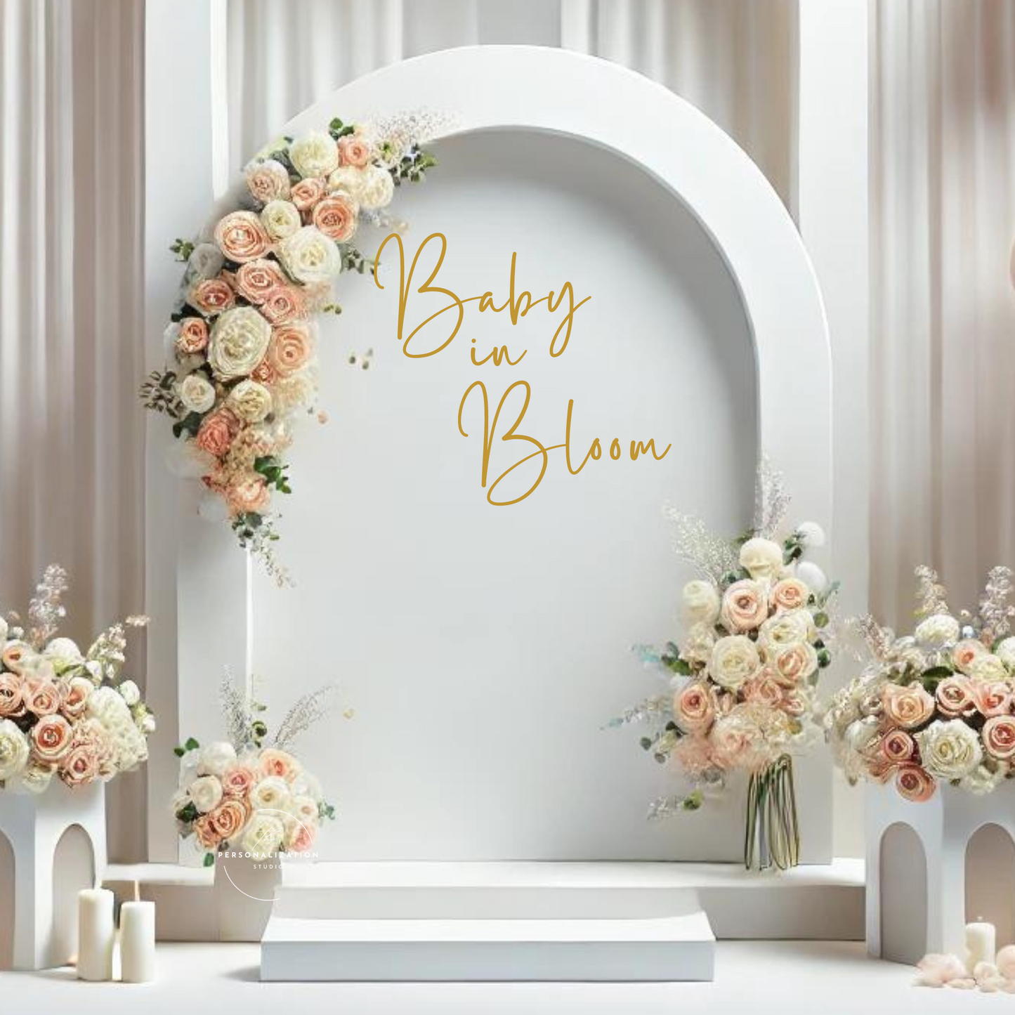 Baby in Bloom - Custom Baby Shower Backdrop Decal - Balloon Arch Decor - Personalised Baby Shower Vinyl Decal