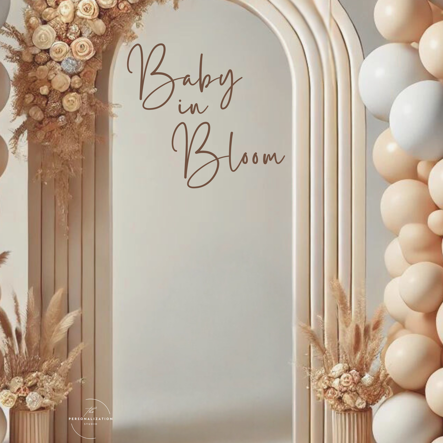 Baby in Bloom - Custom Baby Shower Backdrop Decal - Balloon Arch Decor - Personalised Baby Shower Vinyl Decal