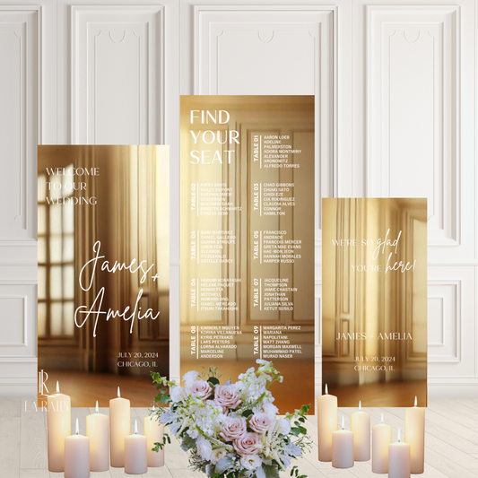 Wedding Signs Bundle - Wedding Signs Set - Welcome Sign - Seating Chart Sign - Reception Sign - Gold Mirror Signs