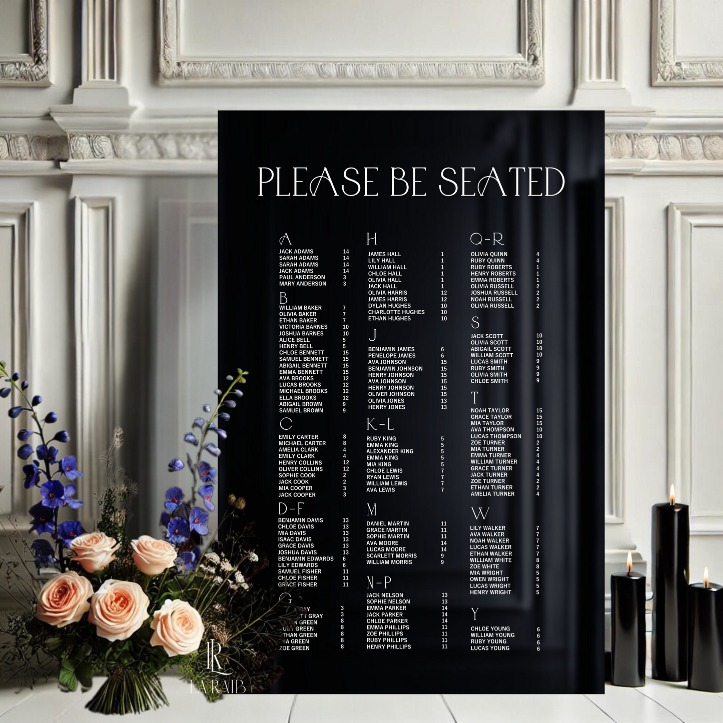 Rectangular Acrylic Seating Chart Sign - Event Seating Plan Sign